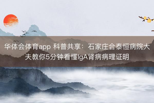 华体会体育app 科普共享：石家庄合泰恒病院大夫教你5分钟看懂IgA肾病病理证明
